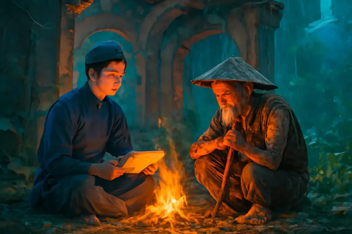 Bếp tro nguội trong miếu hoang đèo Lá Mía