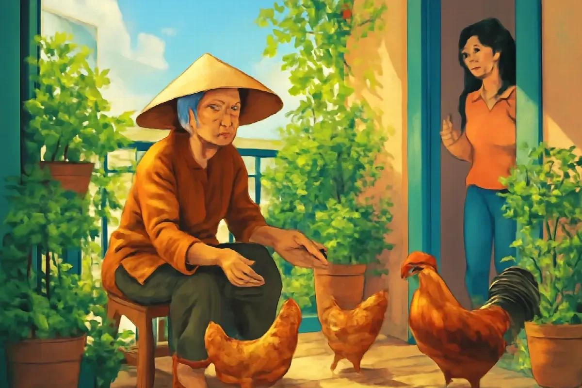 Bốn cái túi sọc xanh đỏ của bà Xoan