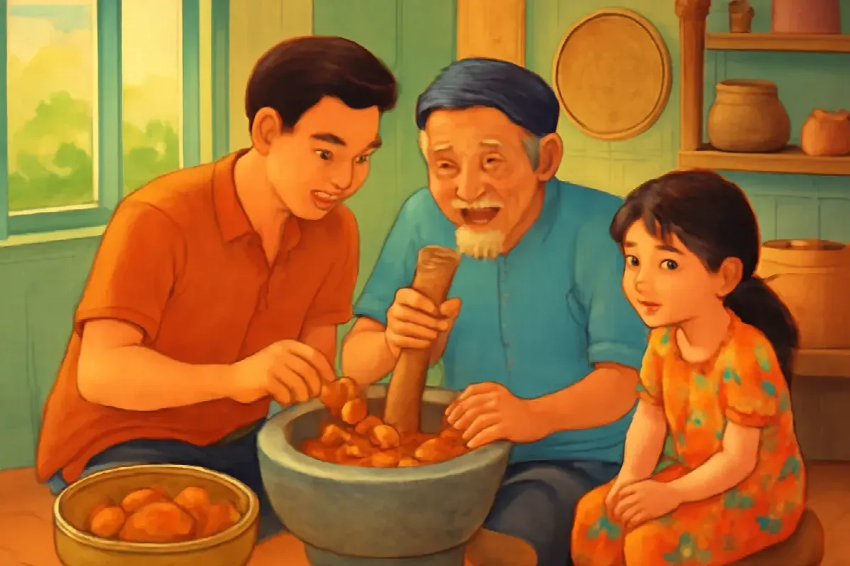 Cái cối đá ông nội mang từ Thái Bình