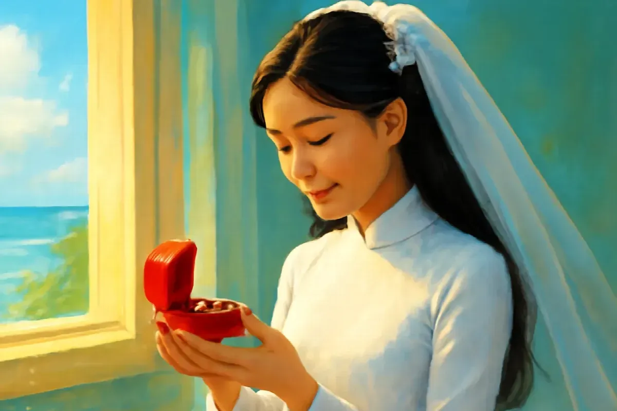 Cái hộp nhung đỏ không có vàng