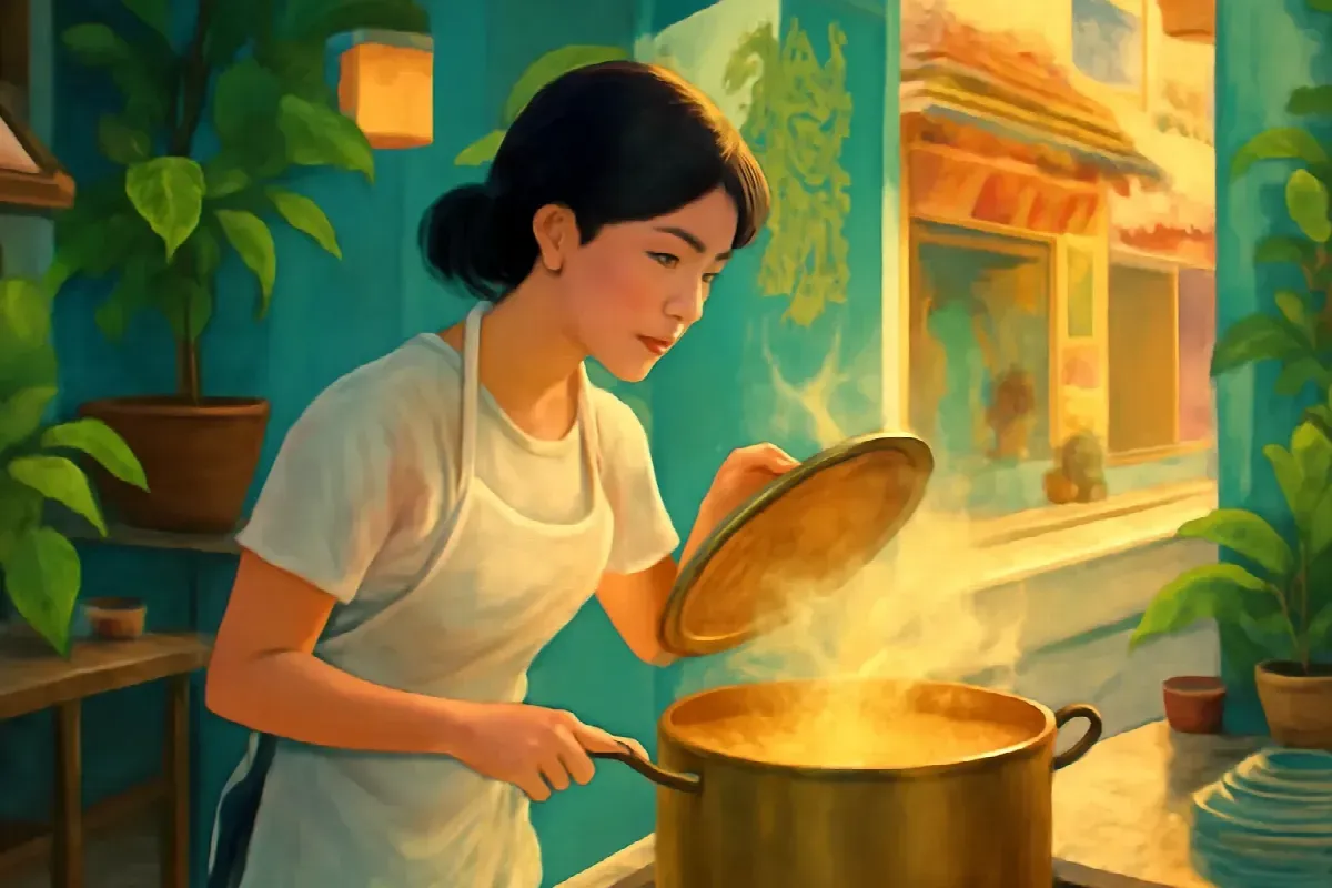 Cái nồi đồng nấu nước mì Quảng