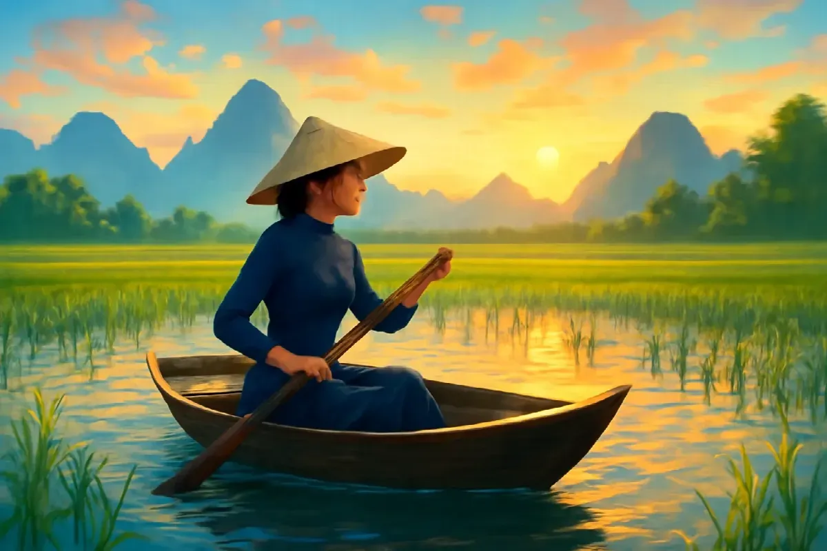 Cái nón lá dây đỏ ở ngoài trang sách