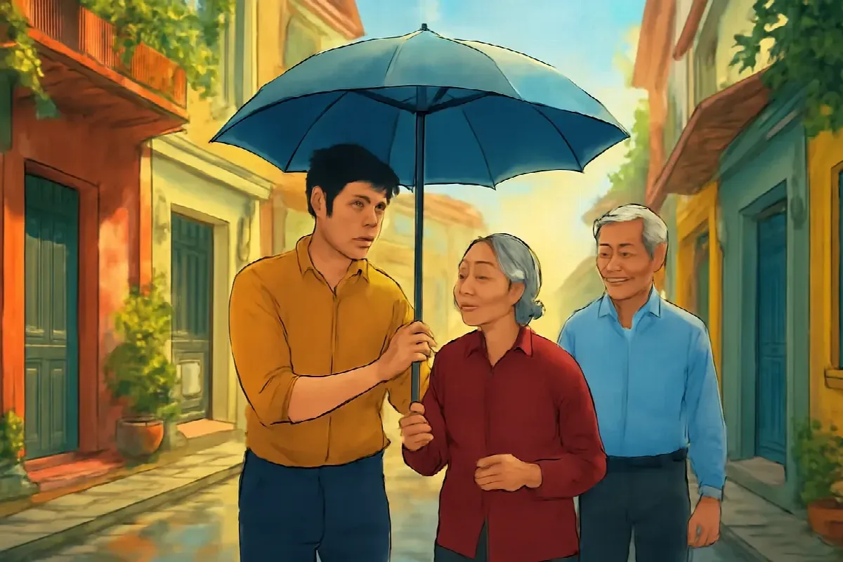 Cái ô xanh gãy nan ở phố Cát Dài