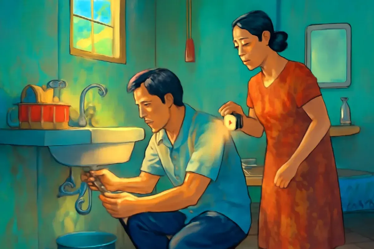 Cái vòi nước nhỏ giọt ở phòng trọ số bốn