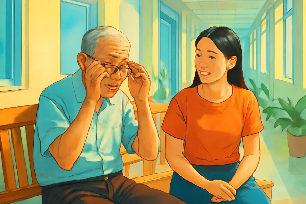 Cặp kính lão ba để quên ở nhà