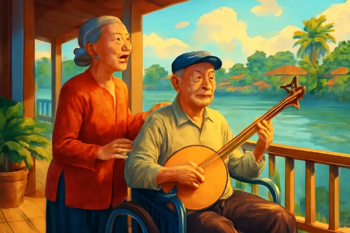 Cây đờn kìm đứt dây trên vách nhà Sa Đéc