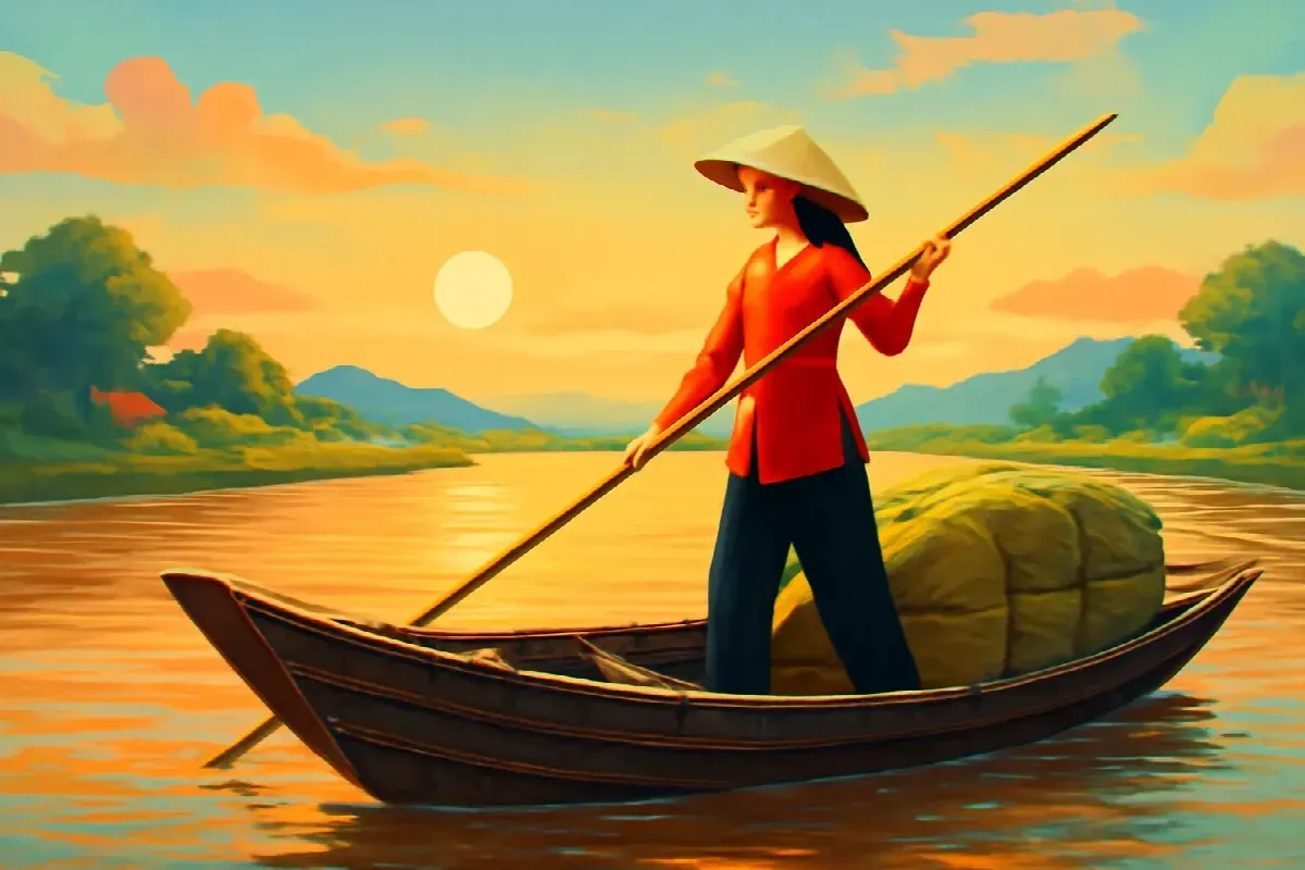 Cây sào khắc nấc của ghe gạo Tám Bòng