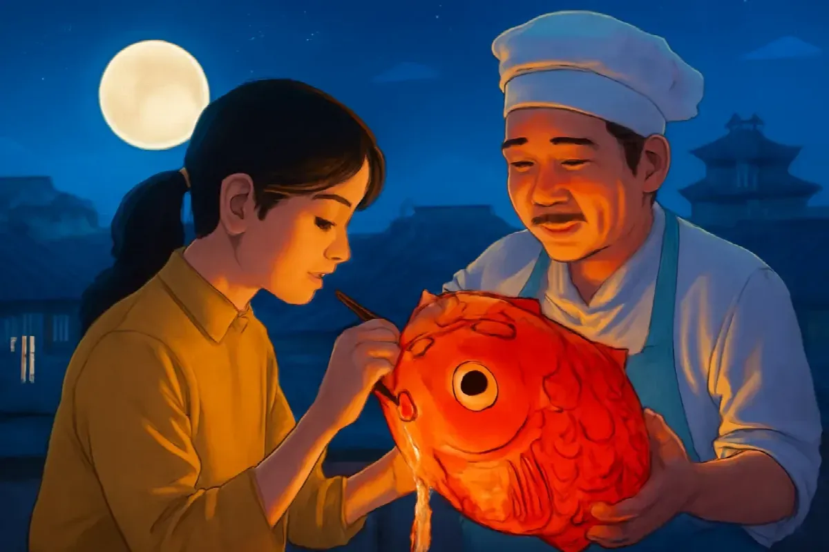 Con cá chép chưa vẽ mắt ở xóm lồng đèn