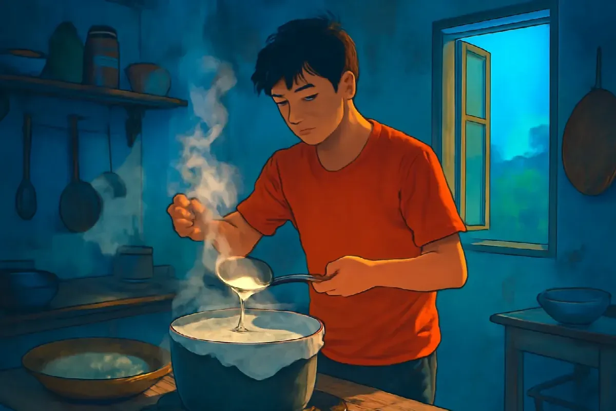 Con cá trên tấm vải tráng bánh