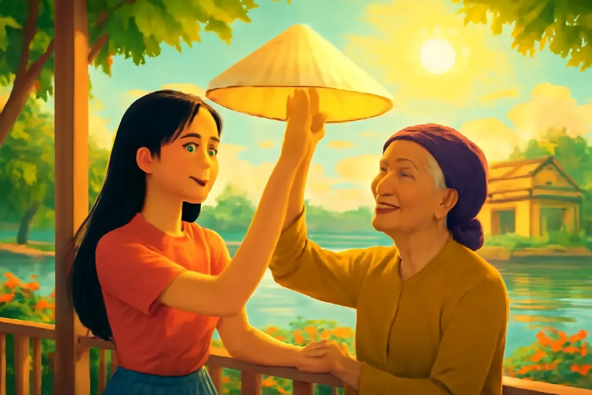 Con đò giữa hai lớp lá nón