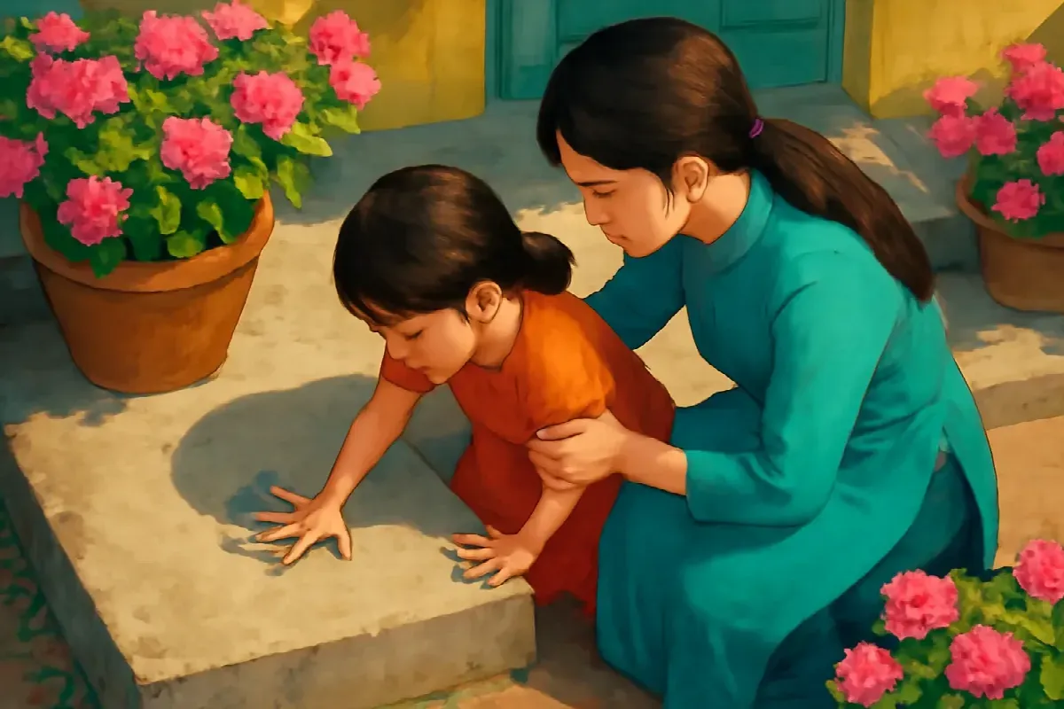 Dấu tay con trên bậc tam cấp