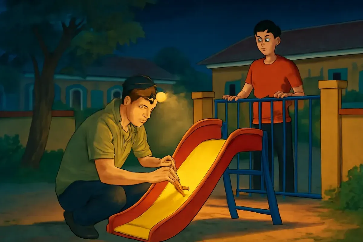 Cái đèn đội đầu của bố đêm trước ngày có điểm
