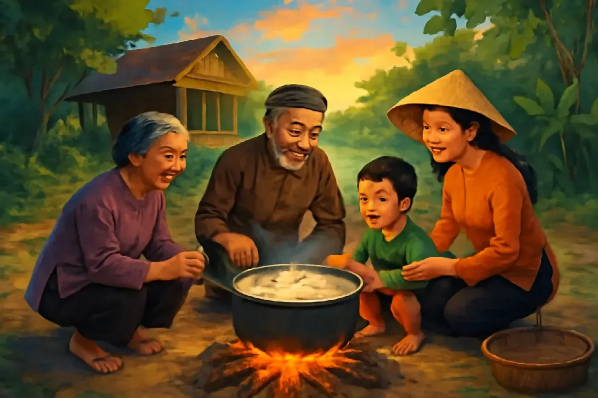 Đòn bánh tét buộc hai vòng lạt đỏ