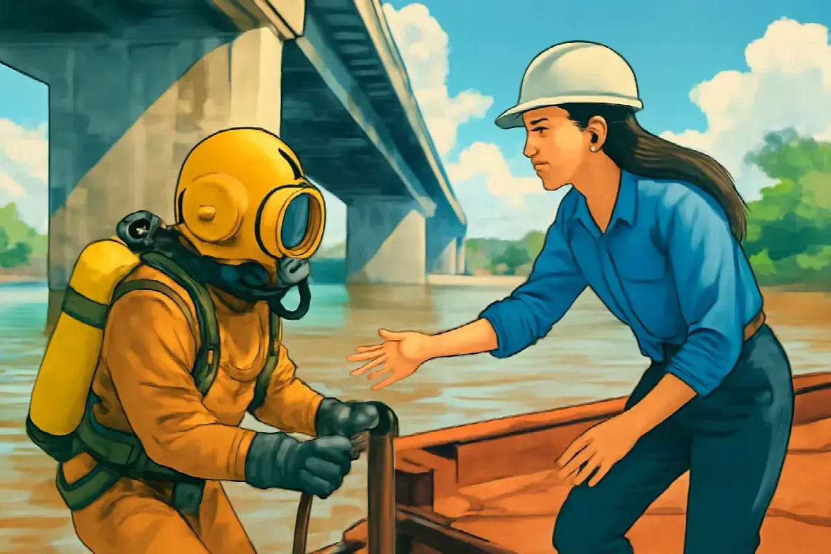 Dưới chân trụ cầu số bảy trên sông Tiền
