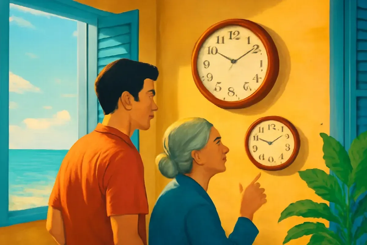 Hai cái đồng hồ trên vách nhà Bến Đình