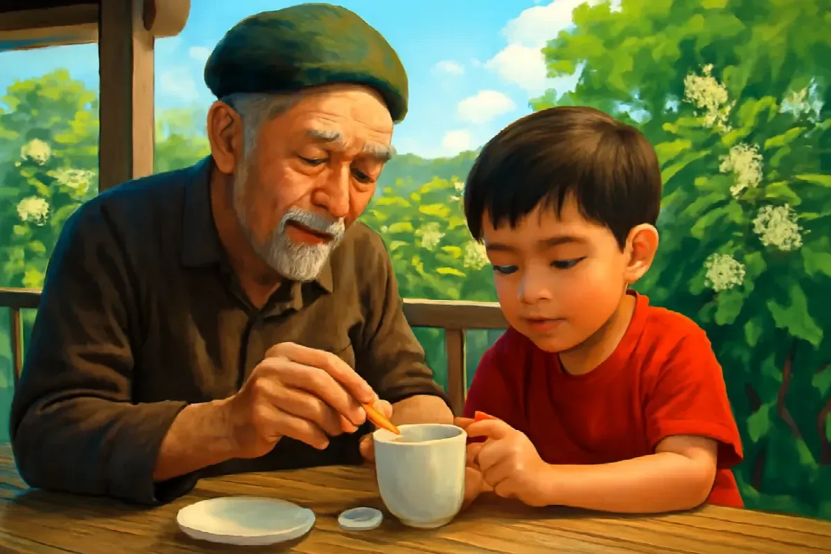 Kẹo và cái tách có tám con kiến đồng