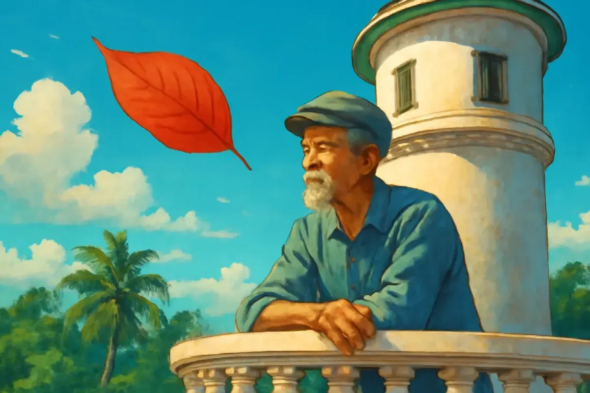Lá bàng đỏ kẹp ở trang chín mươi