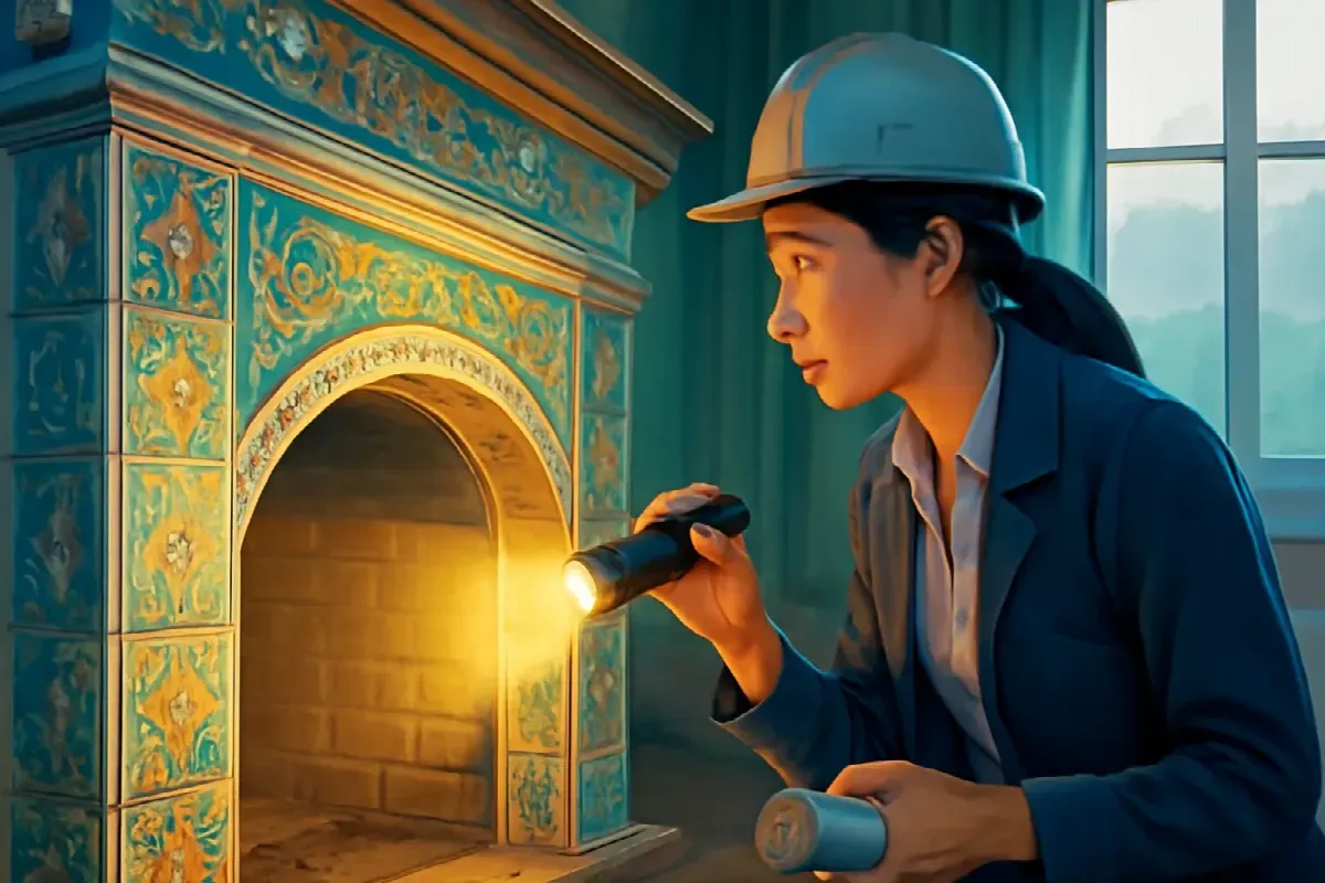 Lớp bụi trong hốc lò sưởi phòng số bảy