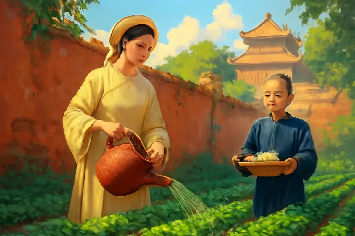 Luống cải sau tường Tĩnh Tâm viện