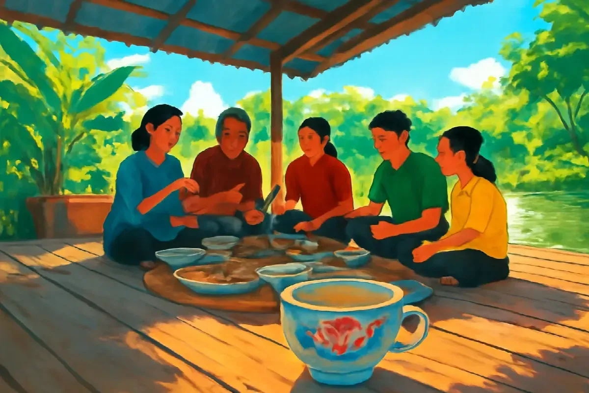 Ly trà bông sen ngày đám giỗ