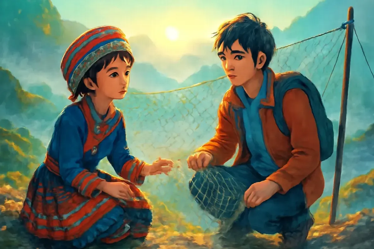 Mạng nhện và tấm lưới hứng sương trên cao nguyên đá
