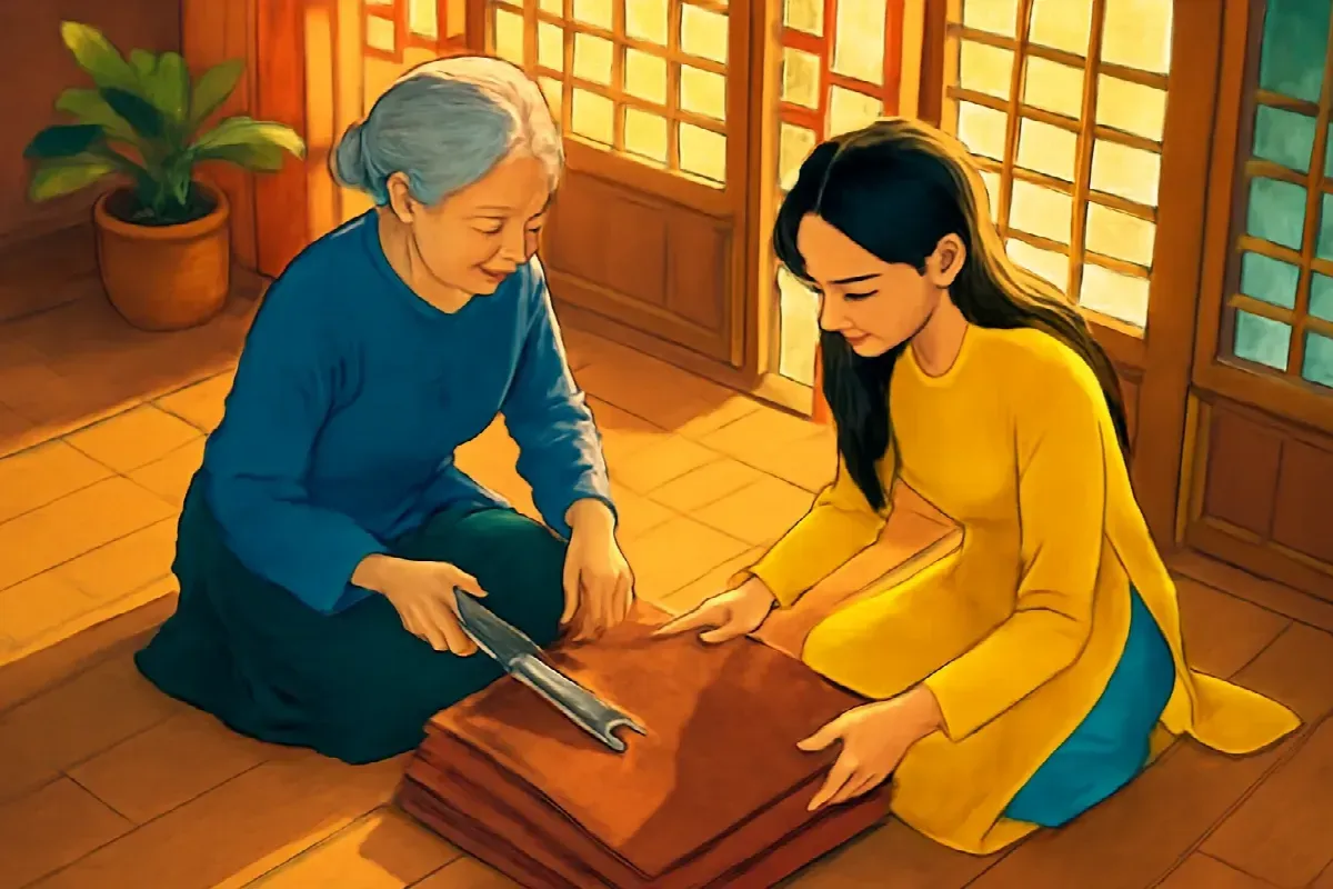 Sợi thước dây thắt nút của con dâu tiệm may