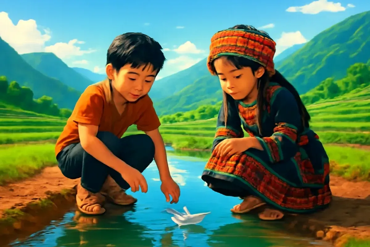 Chiếc thuyền giấy trên ruộng bậc thang