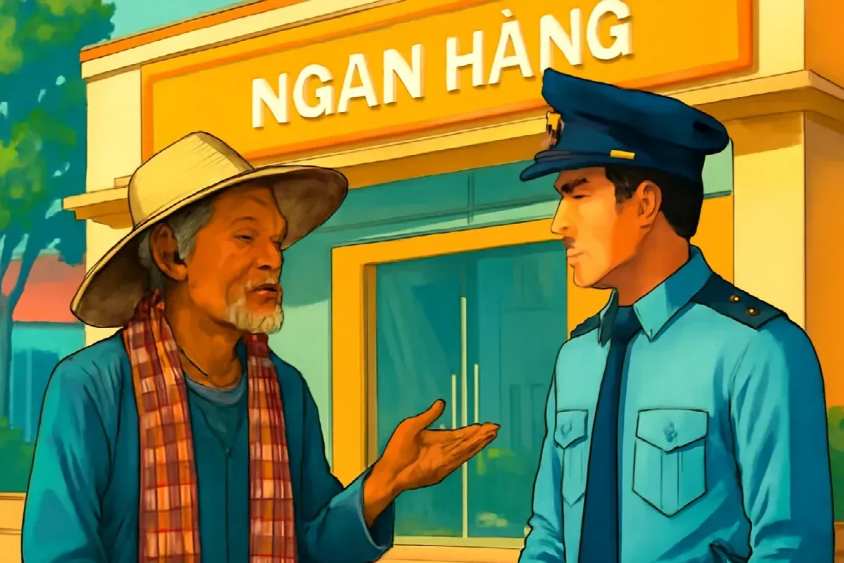 Tiếng Khmer ở cửa ngân hàng đường Hùng Vương
