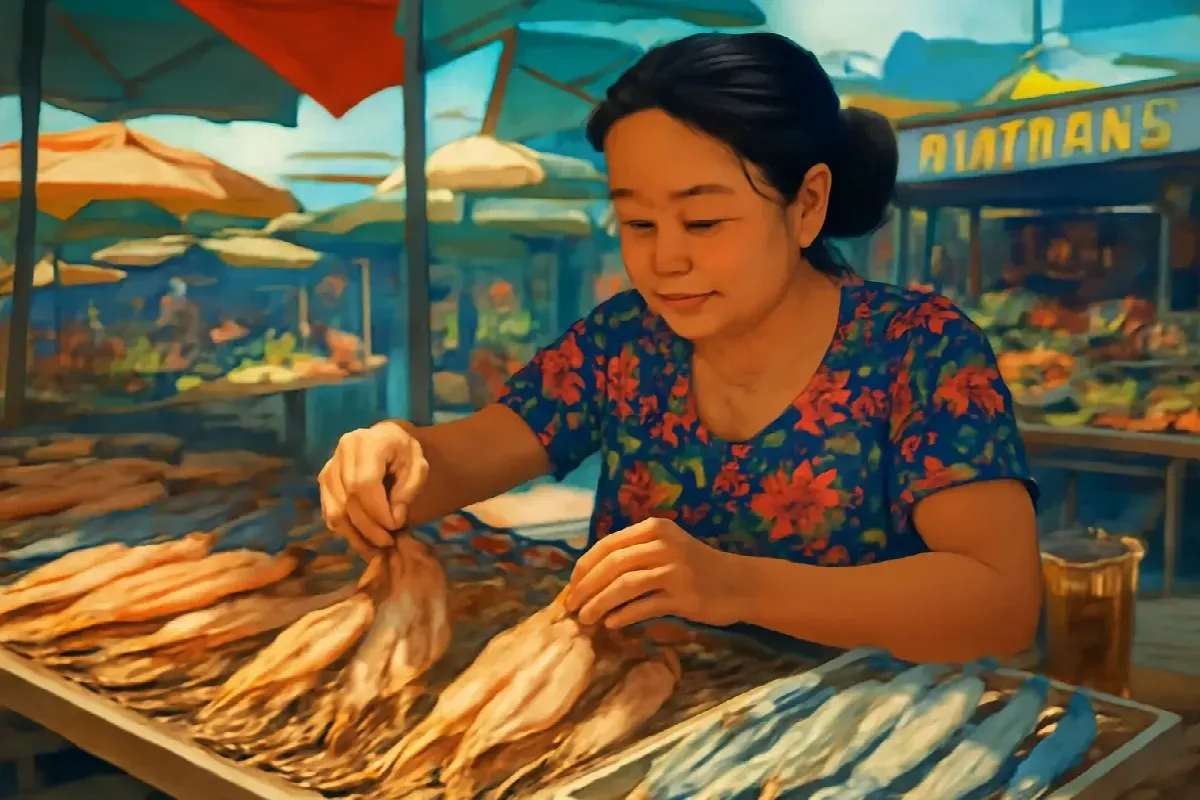 Vết cà phê trên mã chuyển tiền sạp khô chợ Đầm